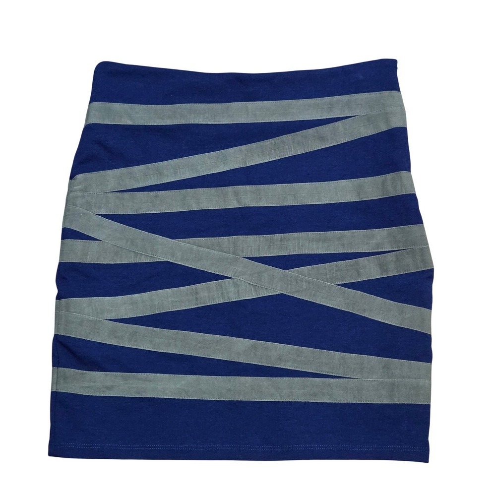 Aryn K Navy Blue Gray Bandage Mini Skirt Velvet Criss Cross S